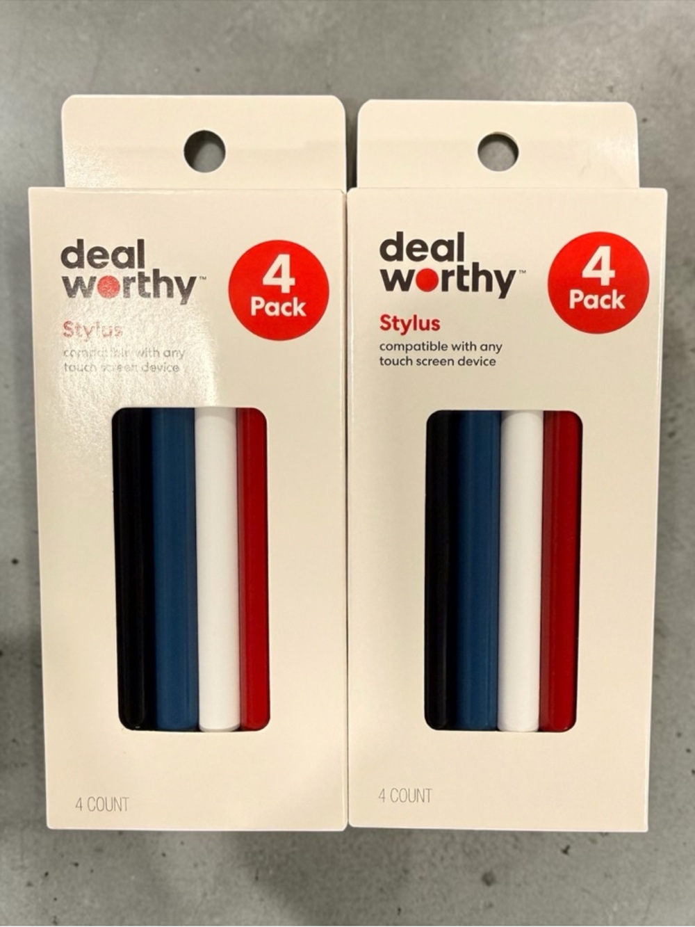 4-Pack Stylus Pens — Red, White, Blue, Black